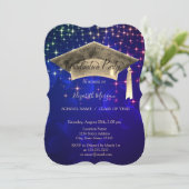 Gold Graduation Cap, Stars Blue Afstuderen Kaart (Staand voorkant)