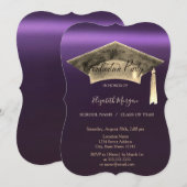 Gold Graduation Cap, sterren Paarse Afstuderen Kaart (Voorkant / Achterkant)