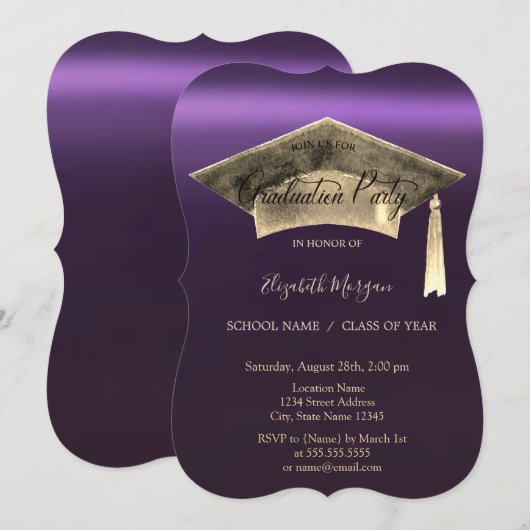 Gold Graduation Cap, sterren Paarse Afstuderen Kaart (Voorkant / Achterkant)