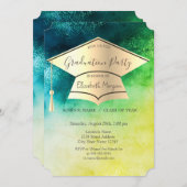 Gold Graduation Cap, Waterverf Green Afstuderen Kaart (Voorkant / Achterkant)
