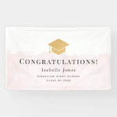 Gold Graduation Cap Waterverf Roze Afstuderen Spandoek (Horizontaal)