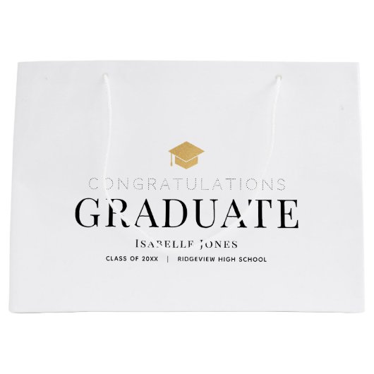 Gold Graduation Cap Wit Afstuderen Groot Cadeauzakje (Voorkant)