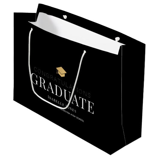 Gold Graduation Cap Zwart Afstuderen Groot Cadeauzakje (Voorkant Gekanteld)