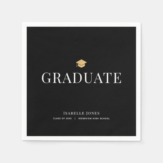 Gold Graduation Cap Zwart Afstuderen Papier Servet (Voorkant)