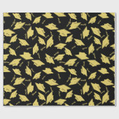 Gold Graduation Caps in de lucht op Black Fun Part Cadeaupapier (Vlak)