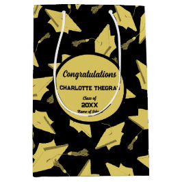 Gold Graduation Caps in de lucht op Black Fun Part Medium Cadeauzakje