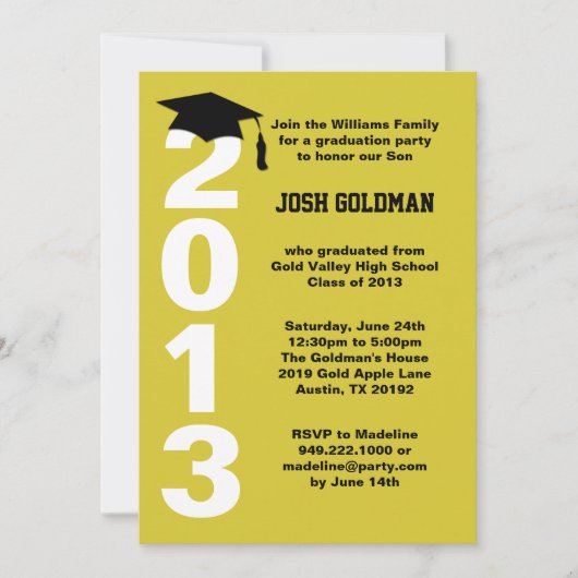 Gold Graduation Party Invitation Class of 2013 Kaart (Voorkant)