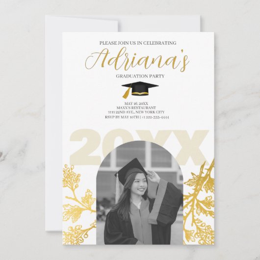 Gold Graduation Party Invitation Kaart (Voorkant)