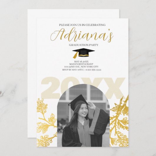 Gold Graduation Party Invitation Kaart (Voorkant / Achterkant)