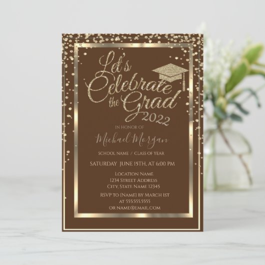 Gold Graduing Cap Diamonds Bruin Afstuderen Kaart (Staand voorkant)