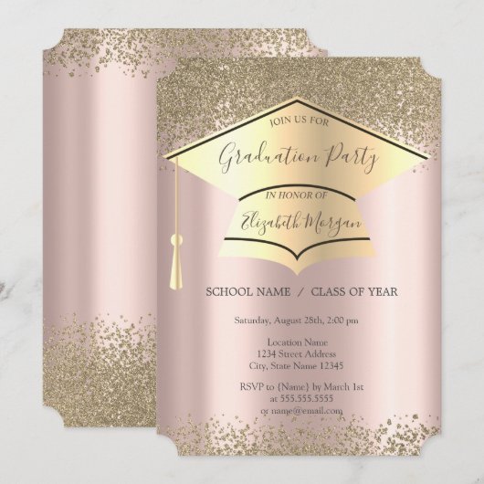 Gold Gradup, diamant Roos Gold Afstuderen Kaart (Voorkant / Achterkant)