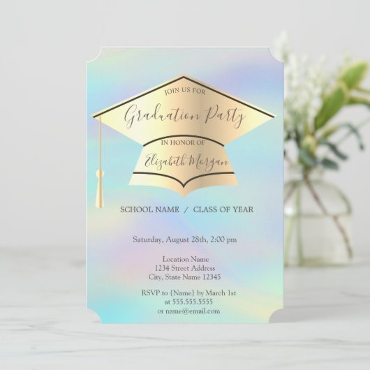 Gold Gradup, holografisch Afstuderen Kaart (Staand voorkant)