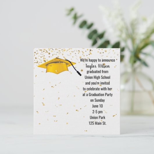 Gold Gradup met Gold Confetti Kaart (Staand voorkant)