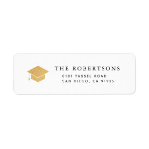 Gold Graduy Cap Chic White Return Address Etiket
