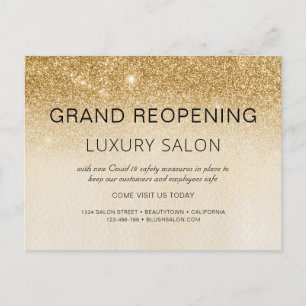 Gold Grand Reopening Glitter Luxury Hair Salon Aankondigingskaart