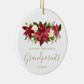 Gold Grandouders First Kerstfoto Poinsettia Keramisch Ornament (Rechts)