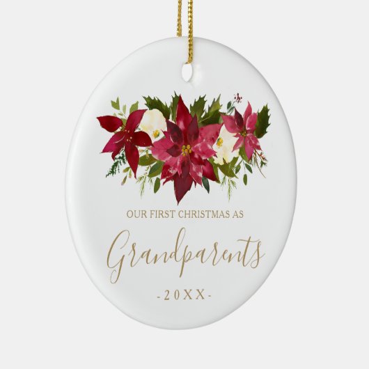Gold Grandouders First Kerstfoto Poinsettia Keramisch Ornament (Rechts)