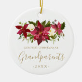 Gold Grandouders First Kerstfoto Poinsettia Keramisch Ornament (Voorkant)