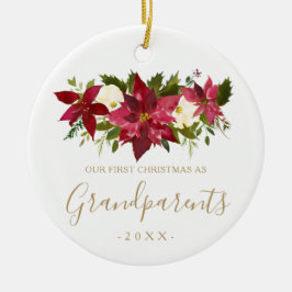 Gold Grandouders First Kerstfoto Poinsettia Keramisch Ornament