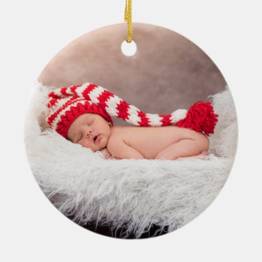 Gold Grandouders First Kerstfoto Poinsettia Keramisch Ornament (Achterkant)