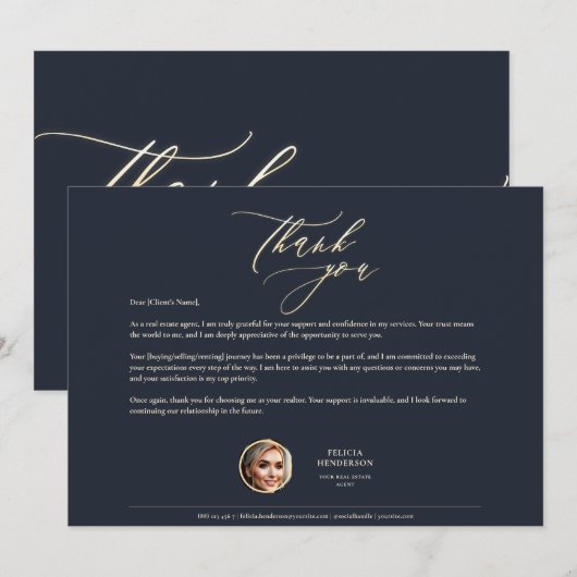Gold Grateful Appreciation Real Estate Agent Gold Bedankkaart (Voorkant / Achterkant)