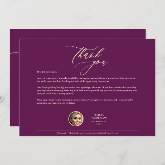 Gold Grateful Appreciation Real Estate Agent Gold Bedankkaart (Voorkant / Achterkant)