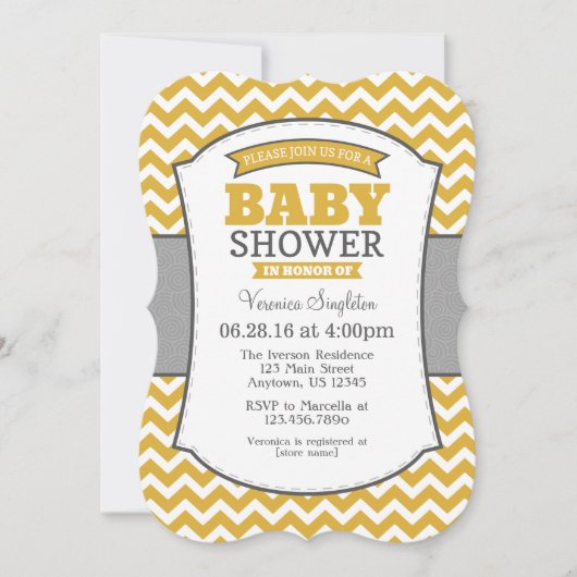 Gold Gray Chevron Baby shower Kaart (Voorkant)