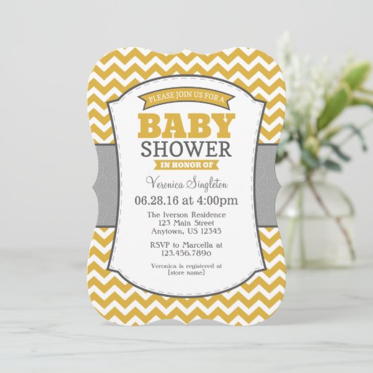 Gold Gray Chevron Baby shower Kaart (Staand voorkant)