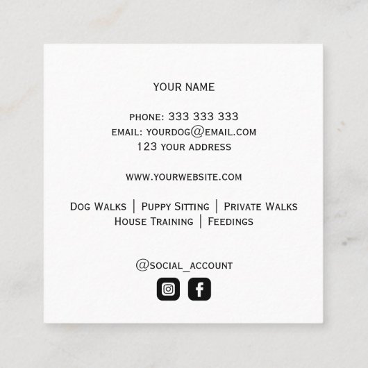 Gold Great Dane Dog Walker Trainer Puppy zit vol Vierkante Visitekaartje (Achterkant)