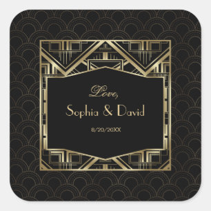 Gold Great Gatsby Art Deco Style Wedding Vierkante Sticker