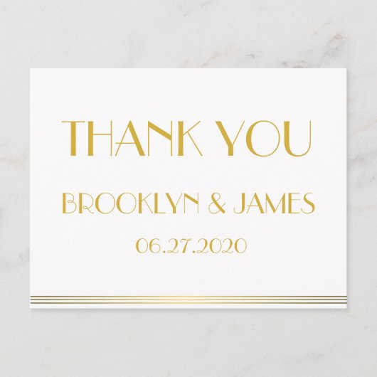 Gold Great Gatsby Wedding Hartelijk dank, Briefkaa Briefkaart (Voorkant)