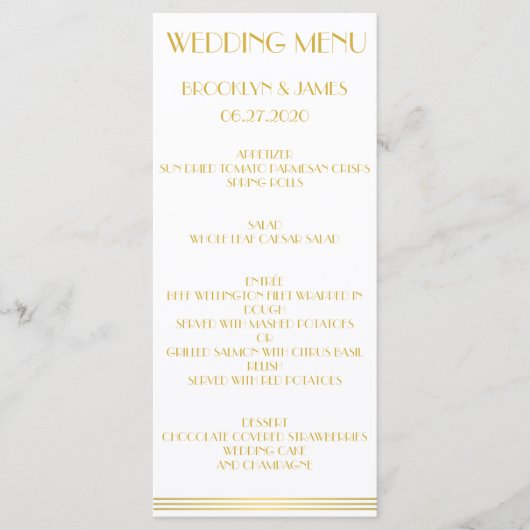 Gold Great Gatsby Wedding Menu Kaarten (Voorkant)