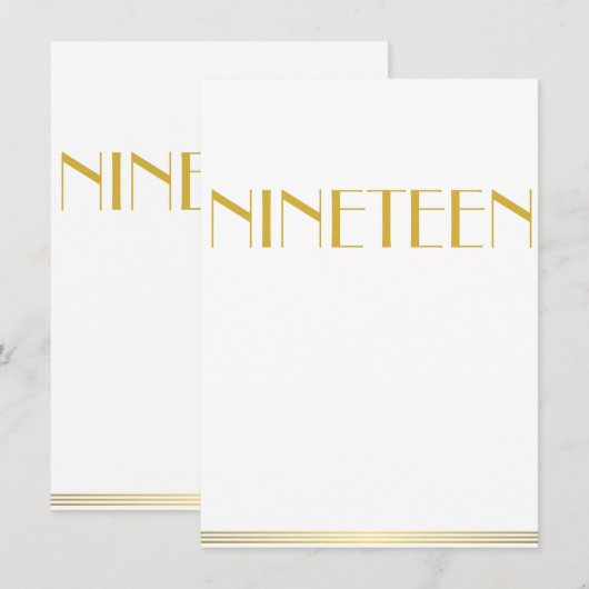 Gold Great Gatsby Wedding Table Kaarten Nineteen (Voorkant / Achterkant)