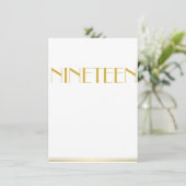 Gold Great Gatsby Wedding Table Kaarten Nineteen (Staand voorkant)