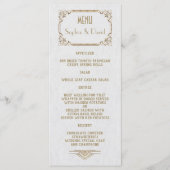 Gold Great Gatsby White Art Deco 20s Wedding Menu (Voorkant)