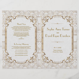 Gold Great Gatsby White Art Deco Wedding Program