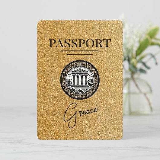 Gold Greece Passport Save the Date Kaart (Staand voorkant)