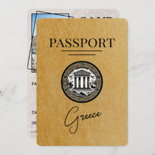 Gold Greece Passport Save the Date Kaart