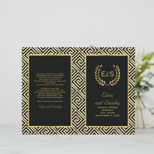 Gold Greek key & laurel wiet trouwprogramma (Staand voorkant)