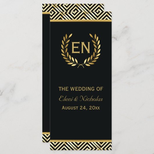 Gold Greek key & laurel wiet trouwprogramma Programmakaart (Voorkant / Achterkant)