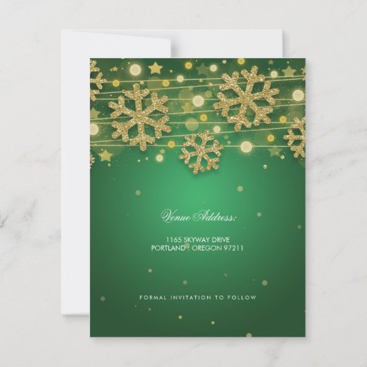 Gold Green 50th Birthday Save Date Winter Kaart (Achterkant)