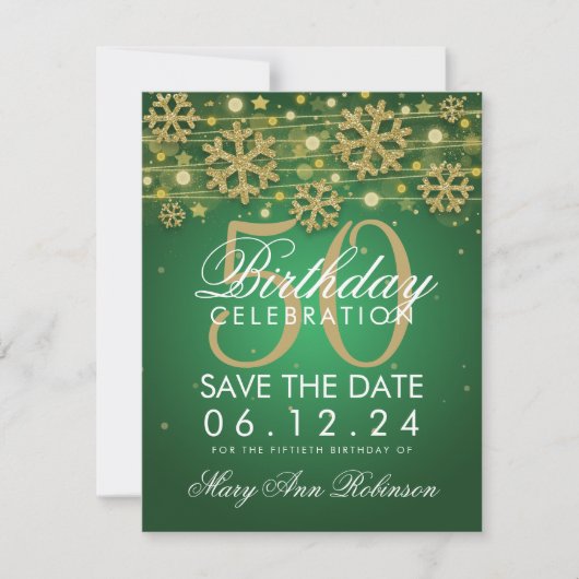 Gold Green 50th Birthday Save Date Winter Save The Date (Voorkant)