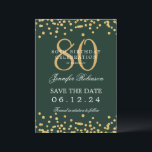 Gold Green 80th Birthday Bewaar de datum Details Kaart<br><div class="desc">Elegant "70th Birthday Party" ontwerp met faux glitter confetti & details tekst. Makkelijk te gebruiken en makkelijk te personaliseren. Bestel vandaag nog!</div>