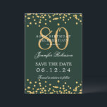 Gold Green 80th Birthday Bewaar de datum Details Kaart<br><div class="desc">Elegant "70th Birthday Party" ontwerp met faux glitter confetti & details tekst. Makkelijk te gebruiken en makkelijk te personaliseren. Bestel vandaag nog!</div>