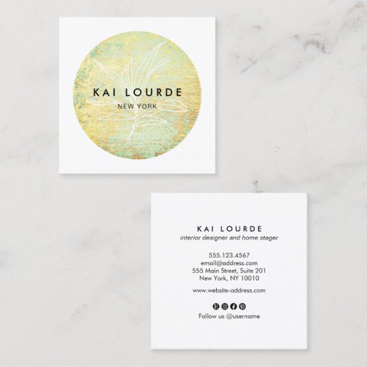 Gold Green Abstract Circle Square Visitekaartje (Voorkant / Achterkant)