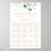 Gold Green Alfabetical Wedding Seating Chart Poster (Voorkant)