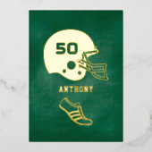 Gold & Green American Football Birthday Chalkboard Folie Uitnodiging (Voorkant)