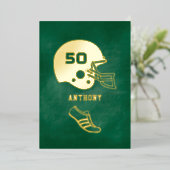 Gold & Green American Football Birthday Chalkboard Folie Uitnodiging (Staand Voorkant)