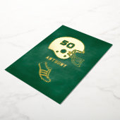 Gold & Green American Football Birthday Chalkboard Folie Uitnodiging (Gedraaid)