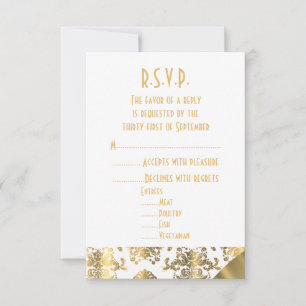Gold, green and white damask bruiloft R.S.V.P. RSVP Kaartje